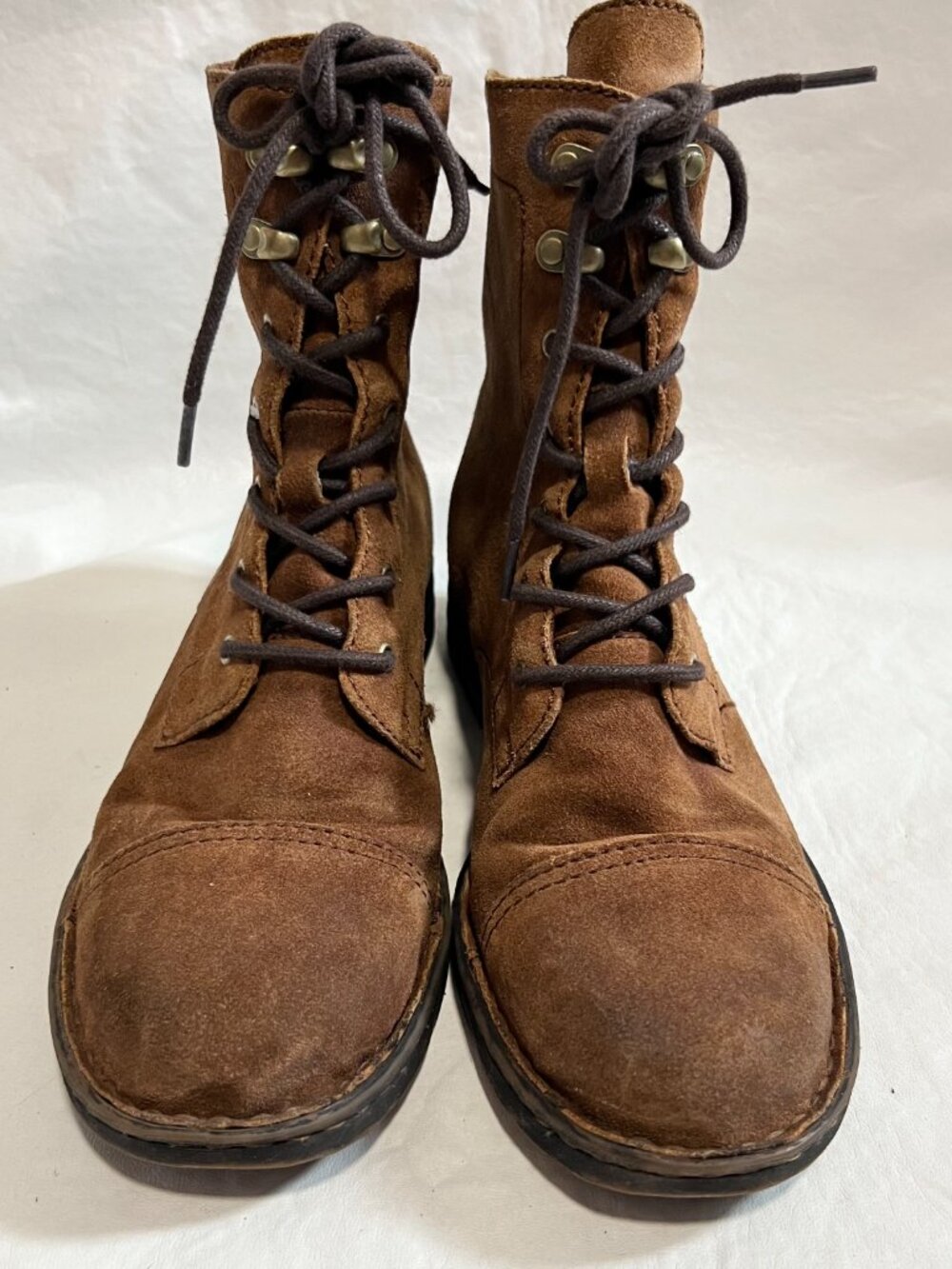 Born combat boots brown suede Kelisa zip up lace up womens 7.5 low heel - Picture 2 of 12